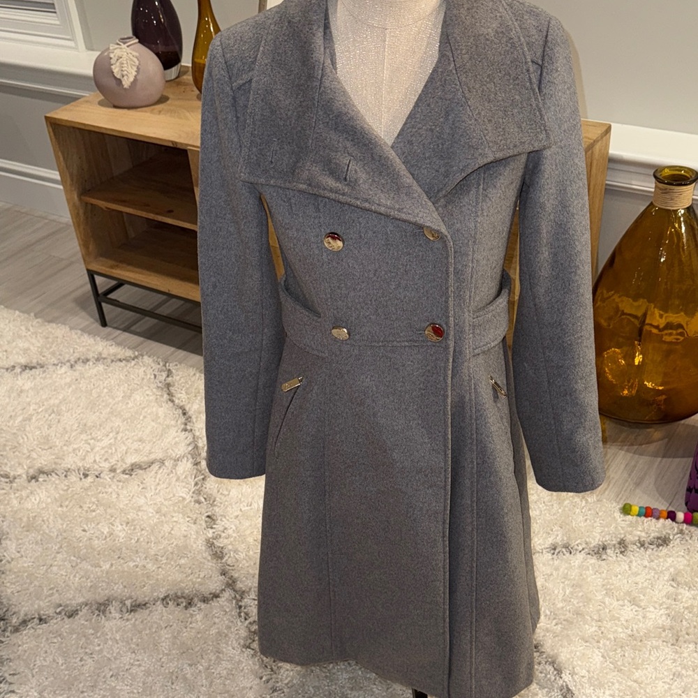 Eliza J Charcoal Wool Trench Coat